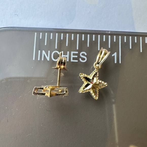 14K solid gold earrings and pendant set with chain - Picture 7 of 7